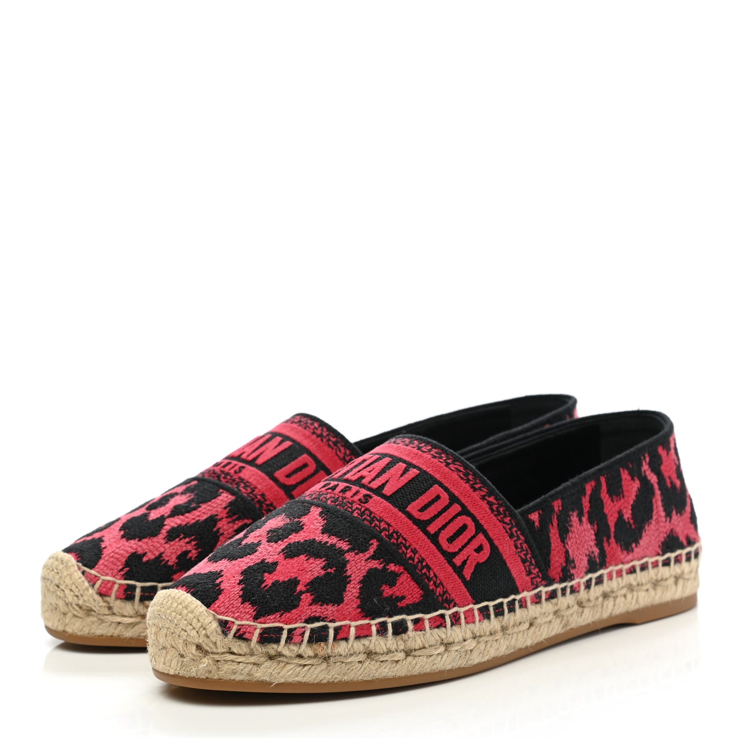Cotton Embroidered Leopard Print Granville Espadrille 37 Red