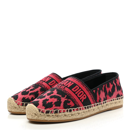 Christian Dior Cotton Embroidered Leopard Print Granville Espadrille 37 Red 3 of 9