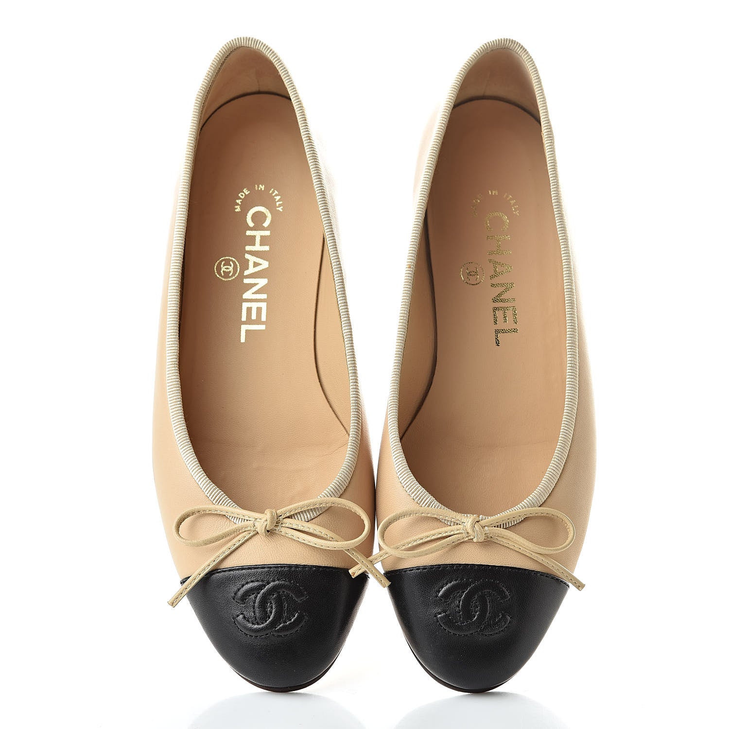 Chanel Lambskin Cap Toe CC Ballerina Flats 36 Beige Black 7 of 18