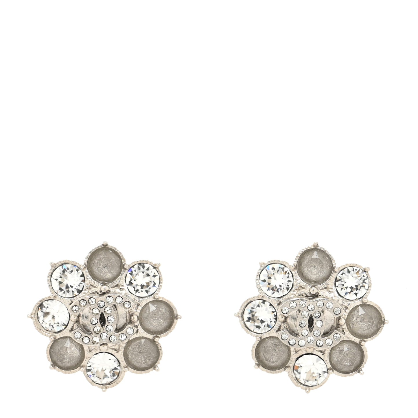 Crystal CC Flower Earrings Silver