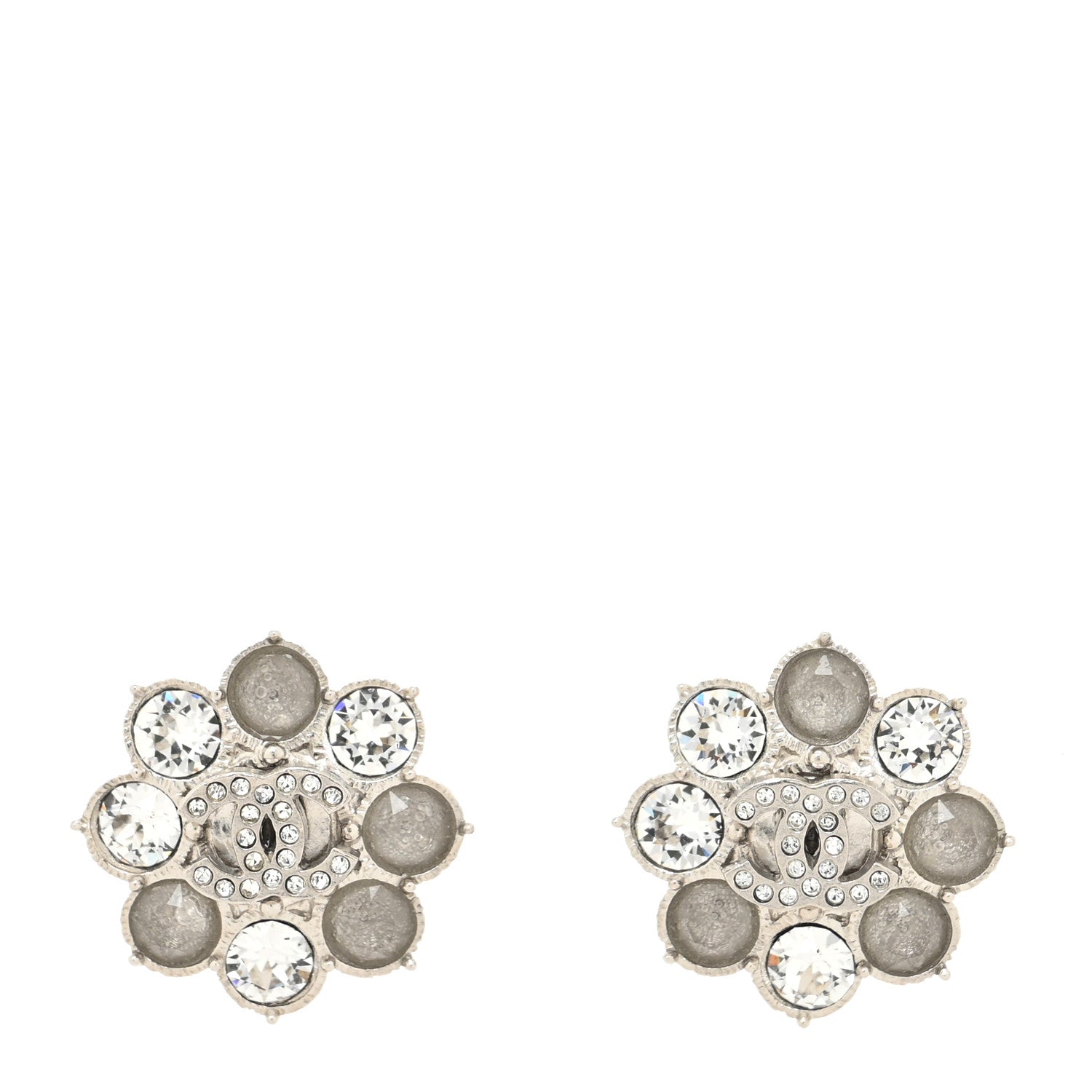 Chanel Crystal CC Flower Earrings Silver 1 of 4