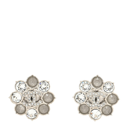 Chanel Crystal CC Flower Earrings Silver 1 of 4