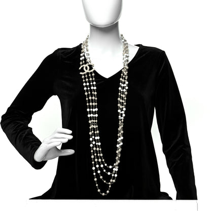 Chanel Bead CC Multi Strand Long Necklace Silver White 2 of 6
