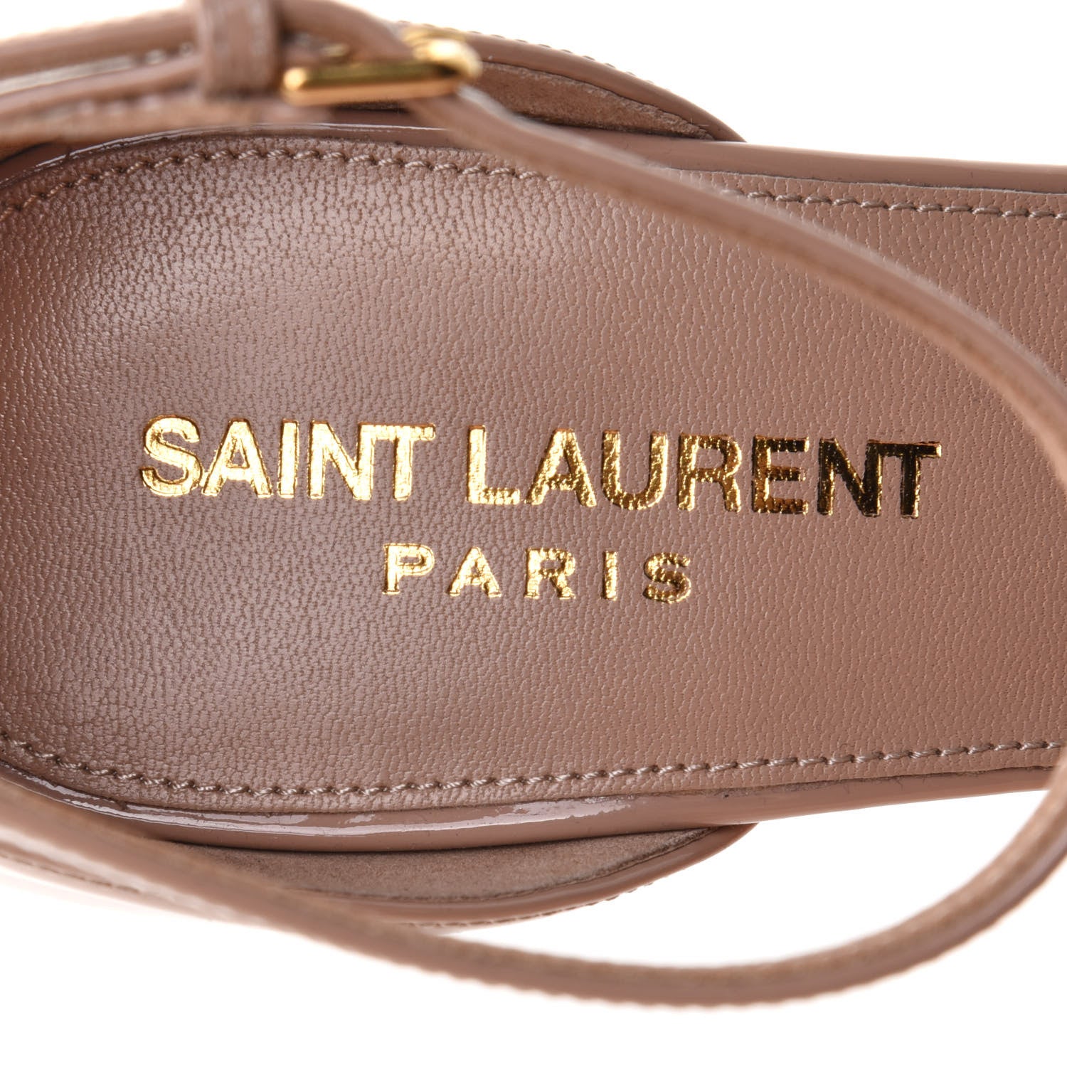 Saint Laurent Patent Calfskin Amber 105 Ankle Strap Sandals 38 Beige 6 of 9