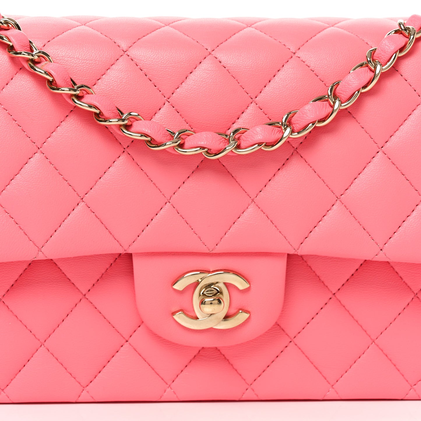 Lambskin Quilted Medium Double Flap Pink