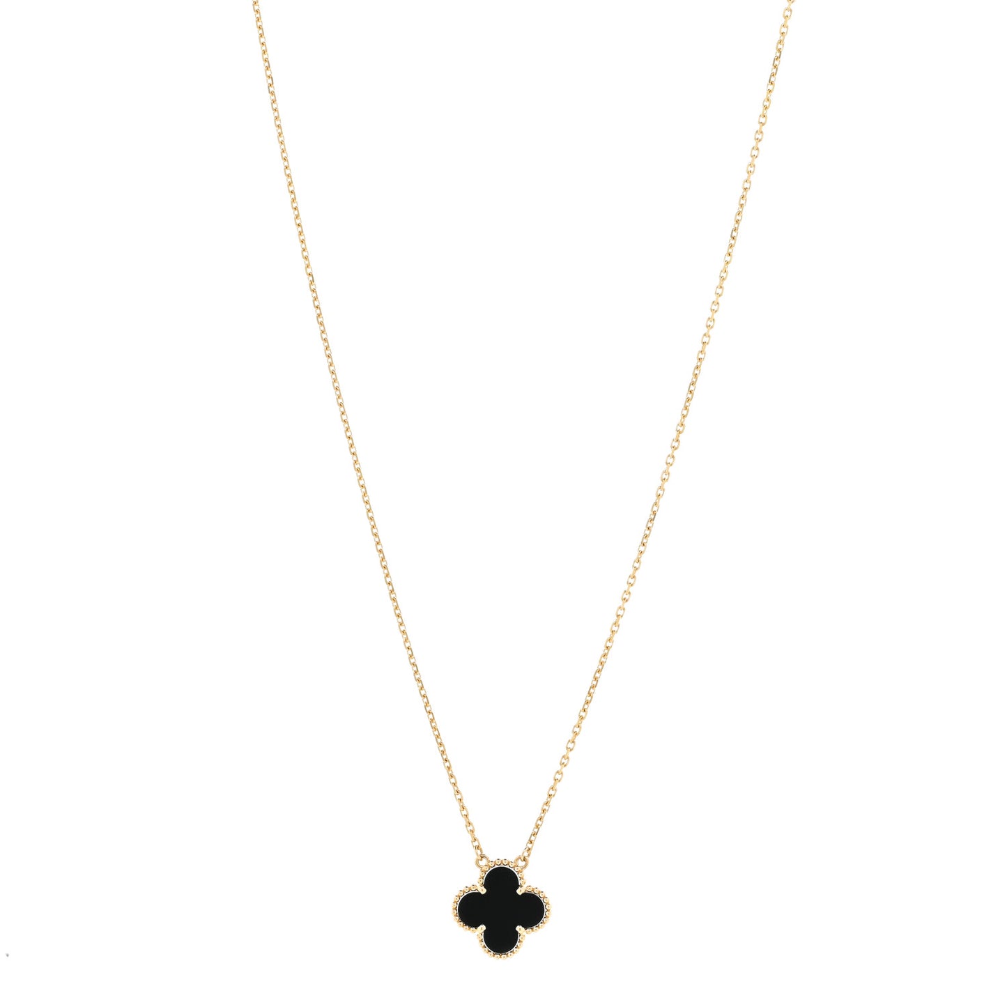 18K Yellow Gold Black Onyx Vintage Alhambra Pendant Necklace