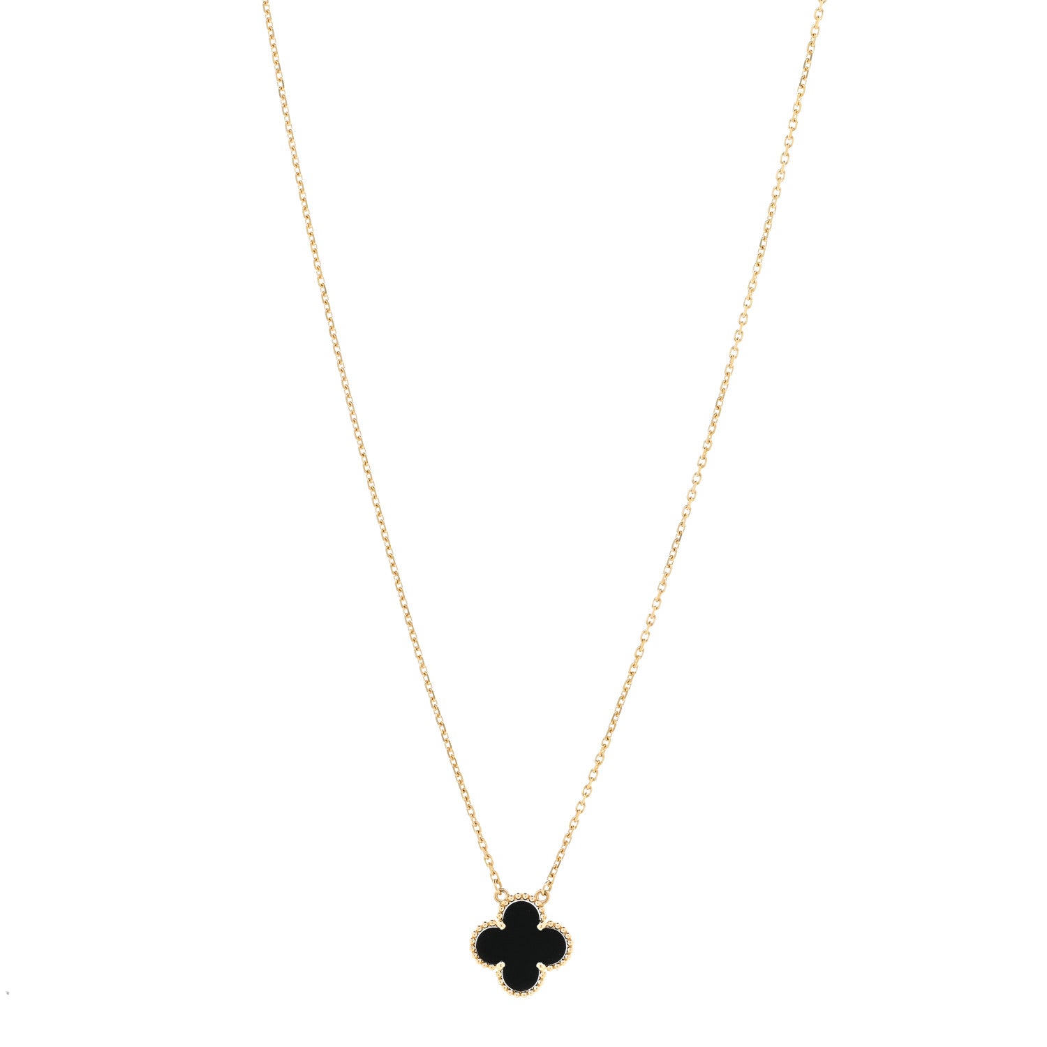 Van Cleef & Arpels 18K Yellow Gold Black Onyx Vintage Alhambra Pendant Necklace 1 of 5