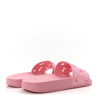 Gucci Rubber GG Monogram Perforated Womens Slide Sandals 38 Rose Box 5 of 8
