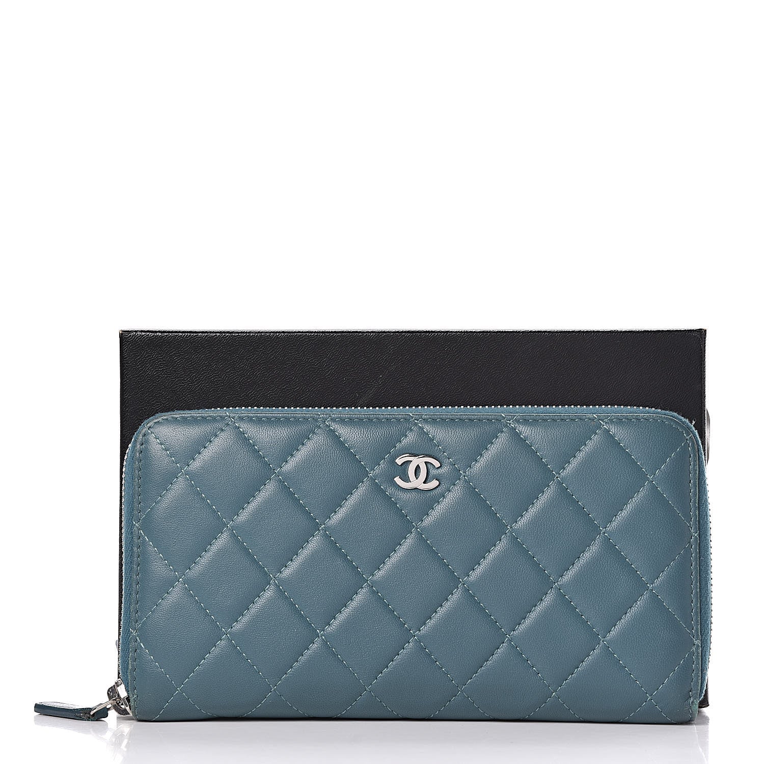 Chanel Lambskin Quilted Large Gusset Zip Around Wallet Turquoise 15 of 15