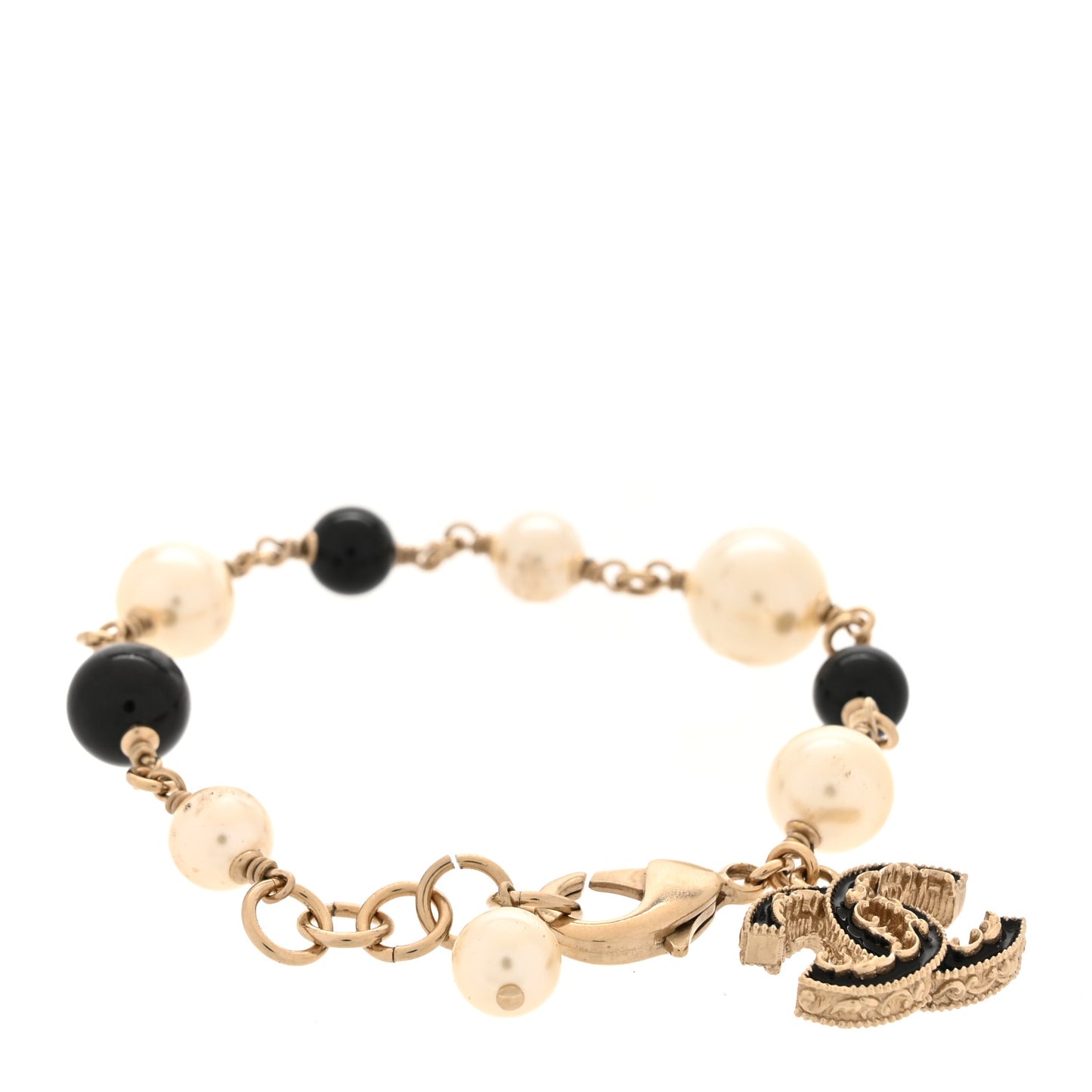 Pearl Bead Enamel CC Baroque Bracelet White Black Gold