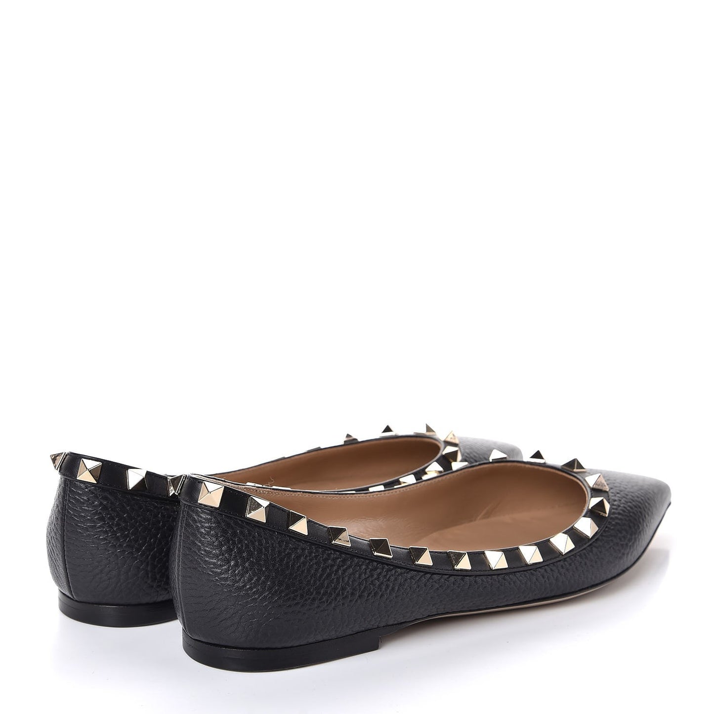 Pebbled Calfskin Rockstud Ballerina Flats 37 Black