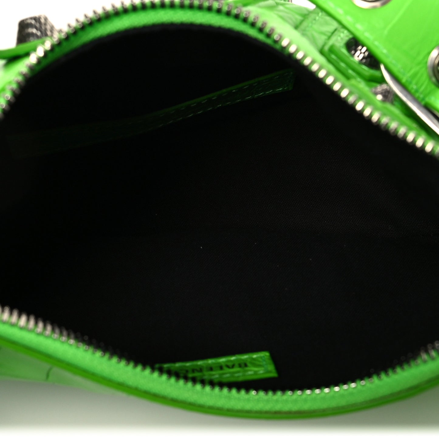 Extra Supple Calfskin Crocodile Embossed Le Cagole Shoulder Bag XS Acid Green