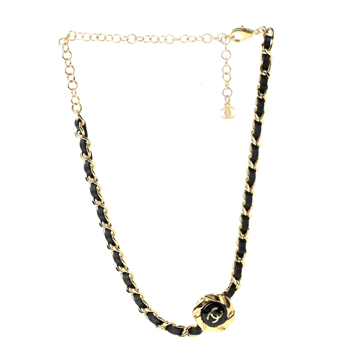 Metal Lambskin Enamel CC Choker Gold Black