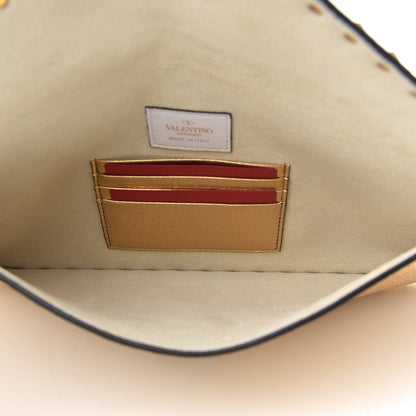 Valentino Garavani Metallic Pebbled Calfskin Large Rockstud Envelope Clutch Gold 5 of 8