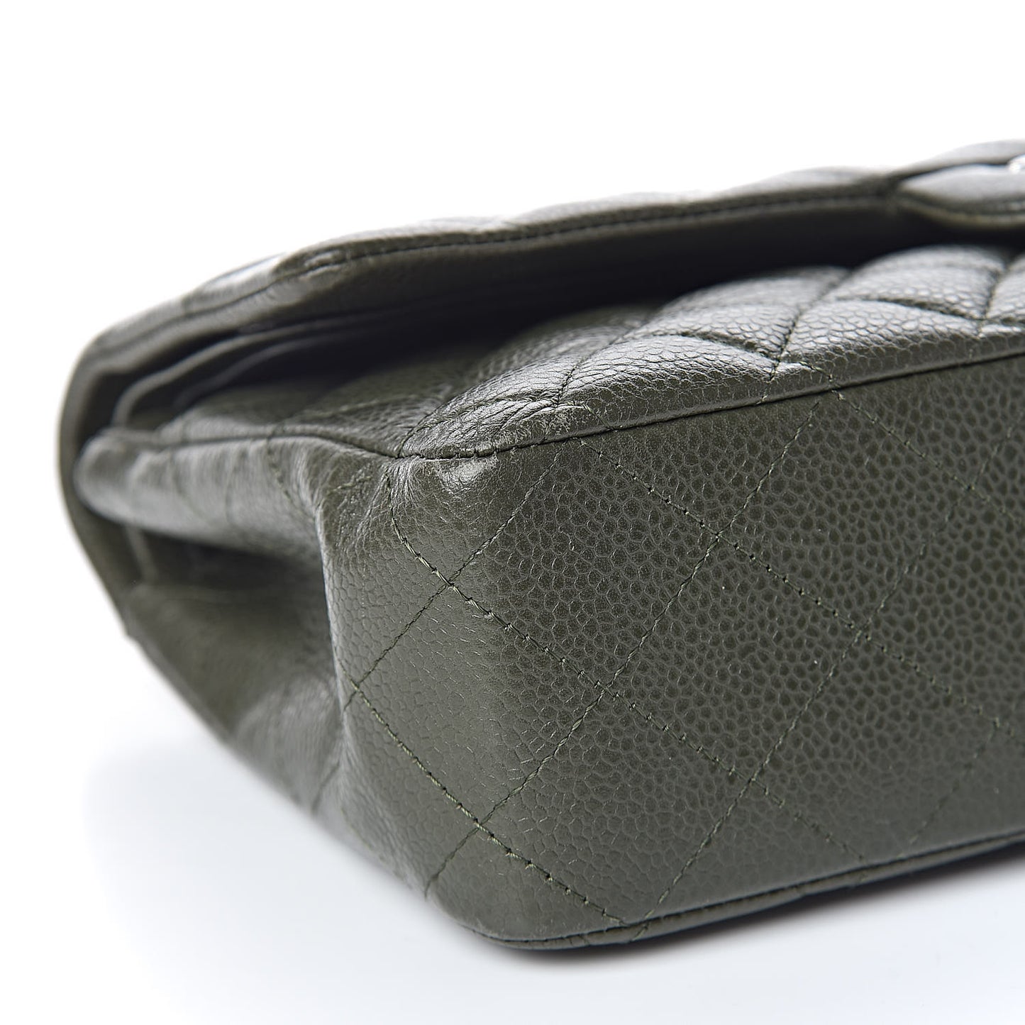 Caviar Quilted Medium Double Flap Dark Green
