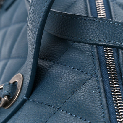 Chanel Grained Calfskin Quilted Large Casual Pocket Bowling Bag Blue 16 of 16