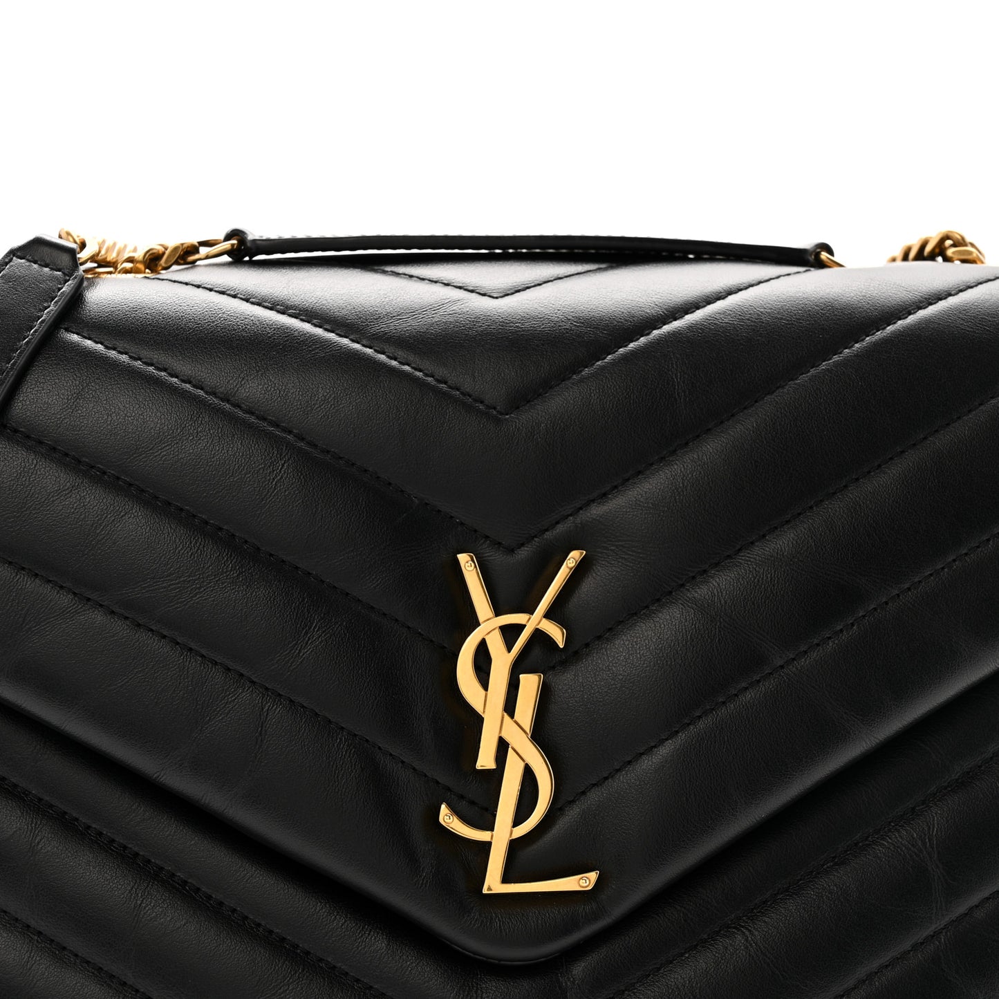 Calfskin Y Quilted Monogram Medium Loulou Chain Satchel Black