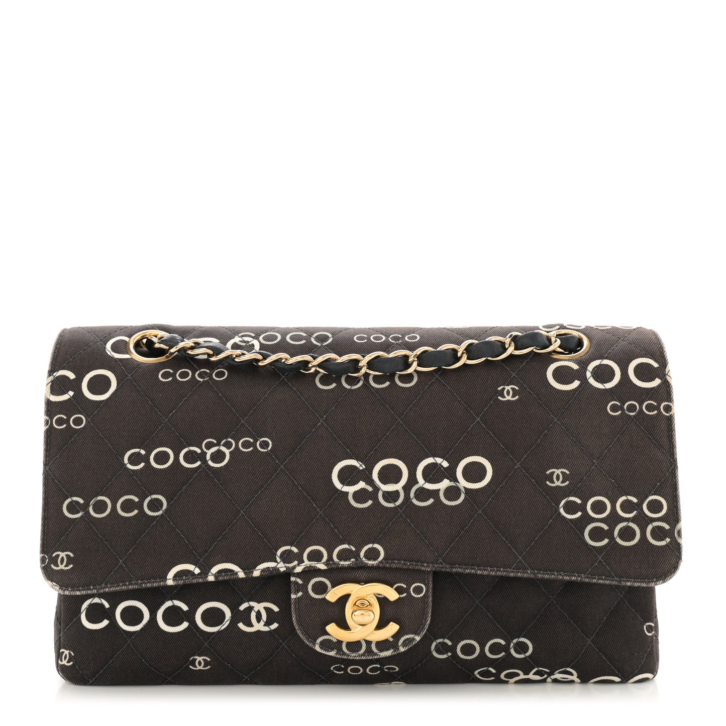 Canvas Coco Printed Quilted Medium Double Flap Black White