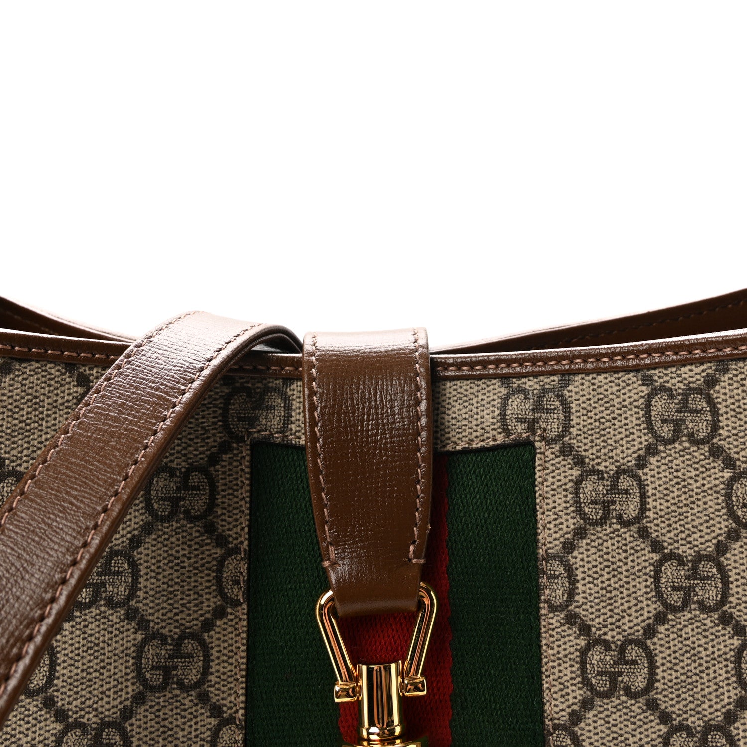 Gucci GG Supreme Monogram Azalea Calfskin Web Medium Jackie 1961 Hobo Beige Ebony Brown Sugar 8 of 10