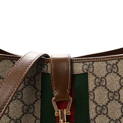 Gucci GG Supreme Monogram Azalea Calfskin Web Medium Jackie 1961 Hobo Beige Ebony Brown Sugar 8 of 10