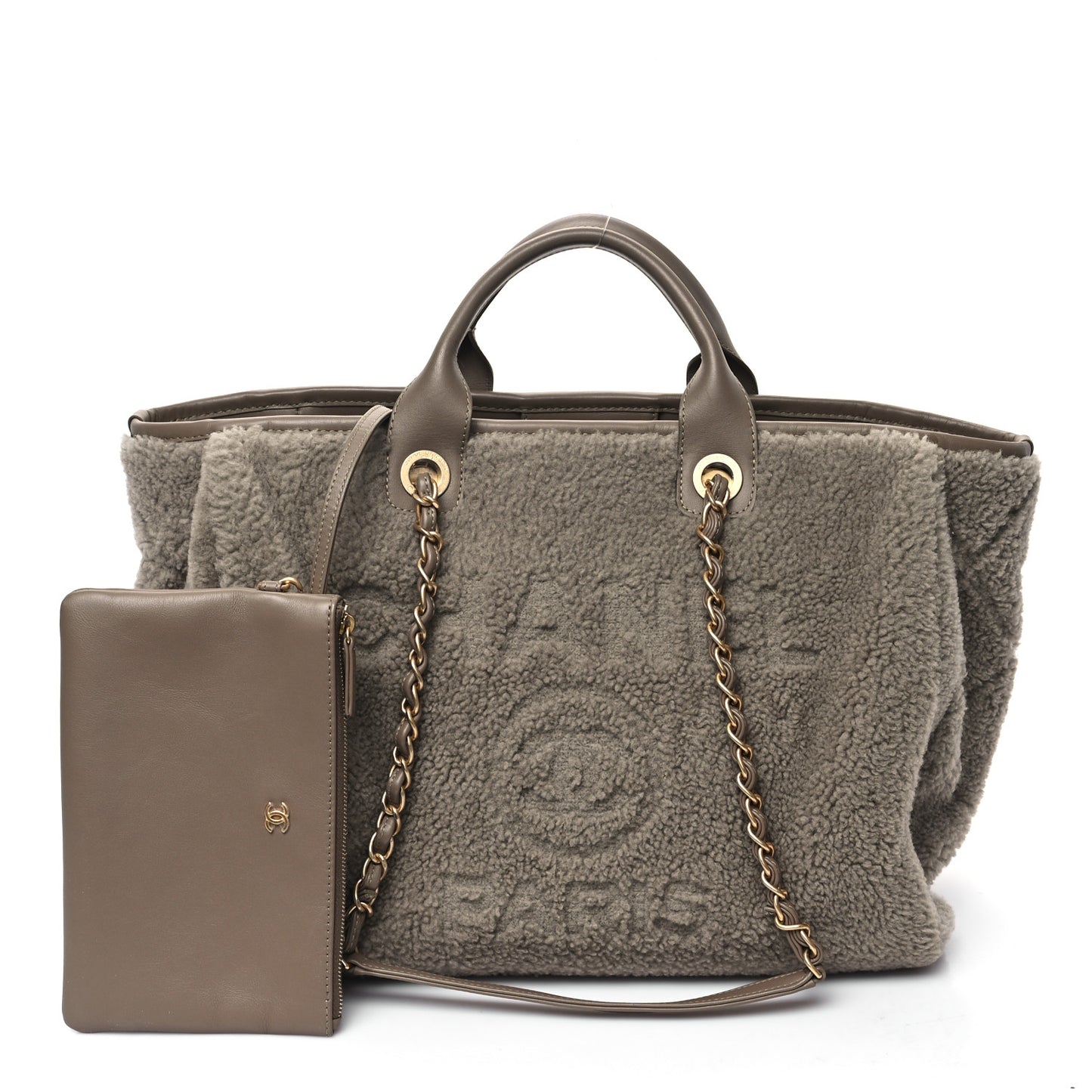 Shearling Lambskin Medium Deauville Tote Brown