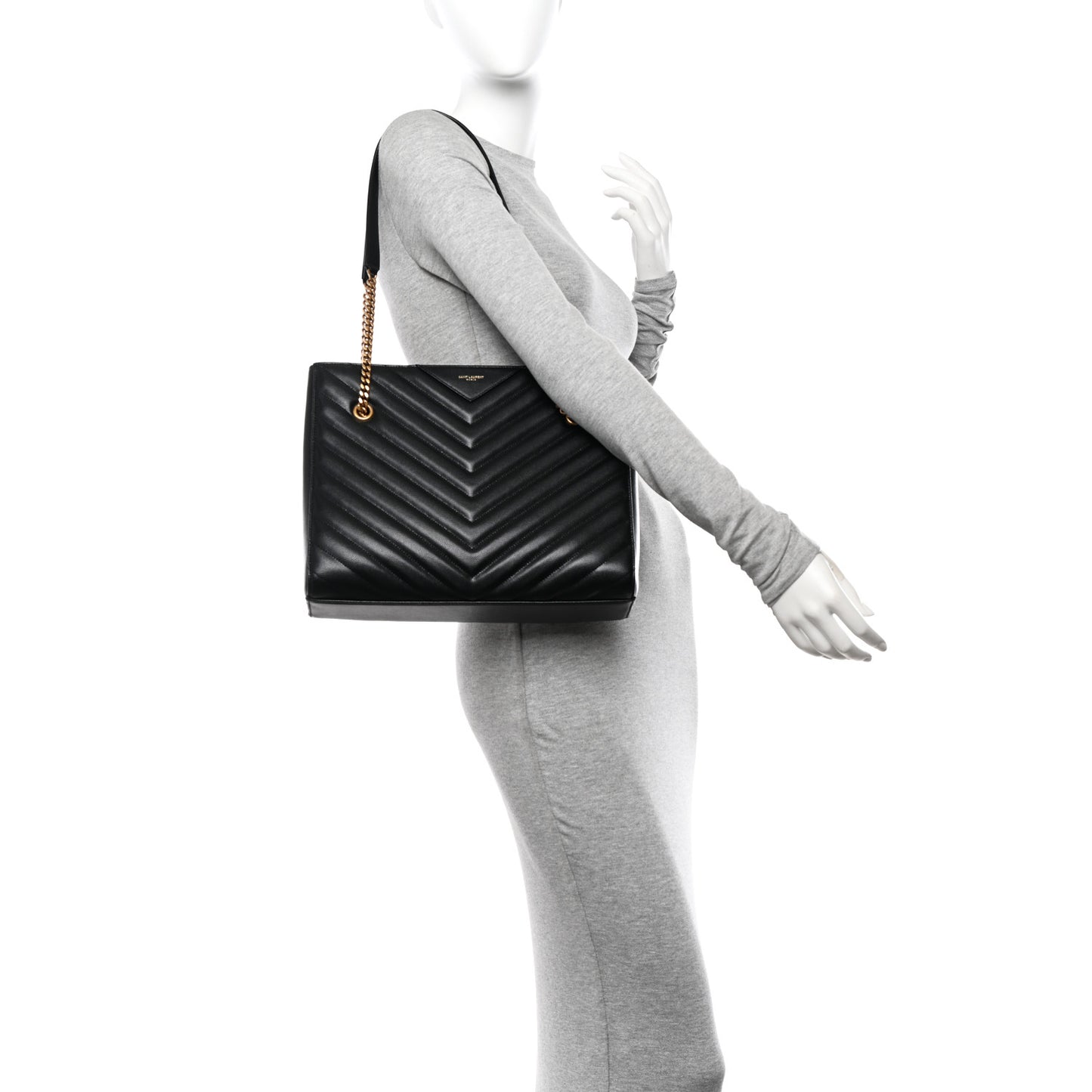 Grain de Poudre Matelasse Chevron Medium Tribeca Shopping Bag Black