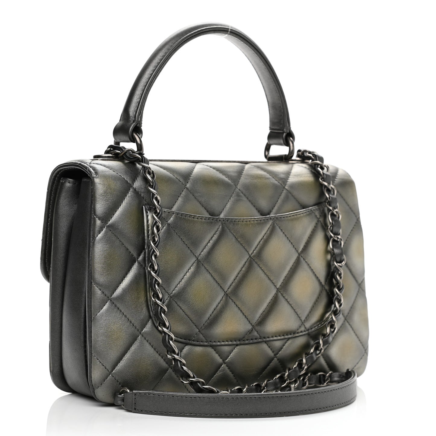 Metallic Lambskin Quilted Small Trendy CC Dual Handle Flap Bag Silver Gold