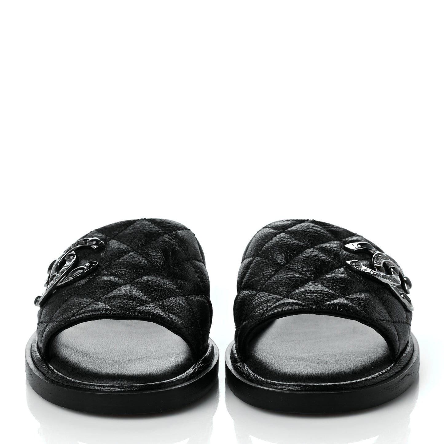 Shiny Goatskin Quilted CC Mules Sandals 36 Black