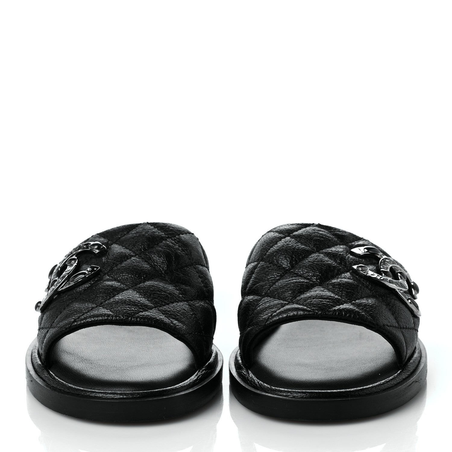 Chanel Shiny Goatskin Quilted CC Mules Sandals 36 Black 2 of 9