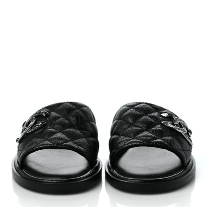 Chanel Shiny Goatskin Quilted CC Mules Sandals 36 Black 2 of 9