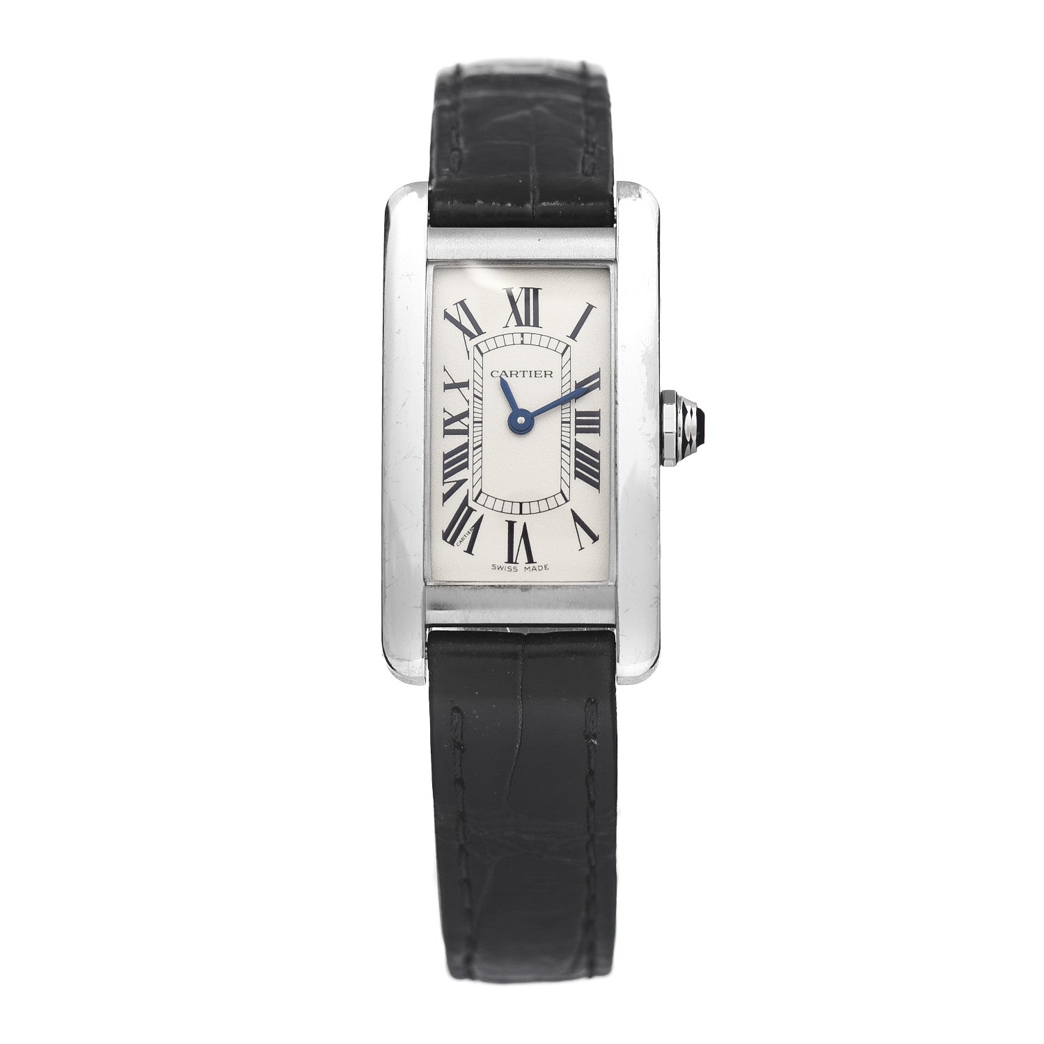 Cartier 18K White Gold Alligator 19mm Tank Americaine Quartz Watch 1 of 14