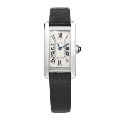 Cartier 18K White Gold Alligator 19mm Tank Americaine Quartz Watch 1 of 14