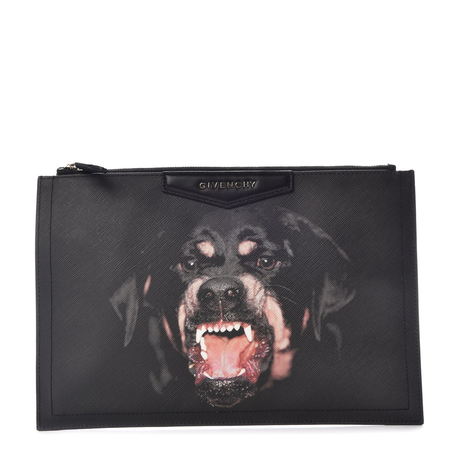 Textured Coated Canvas Rottweiler Print Large Cosmetic Pouch Black