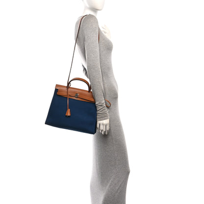 Hermes Vache Hunter Toile Herbag Zip 31 PM Bleu De Malte Natural 2 of 12