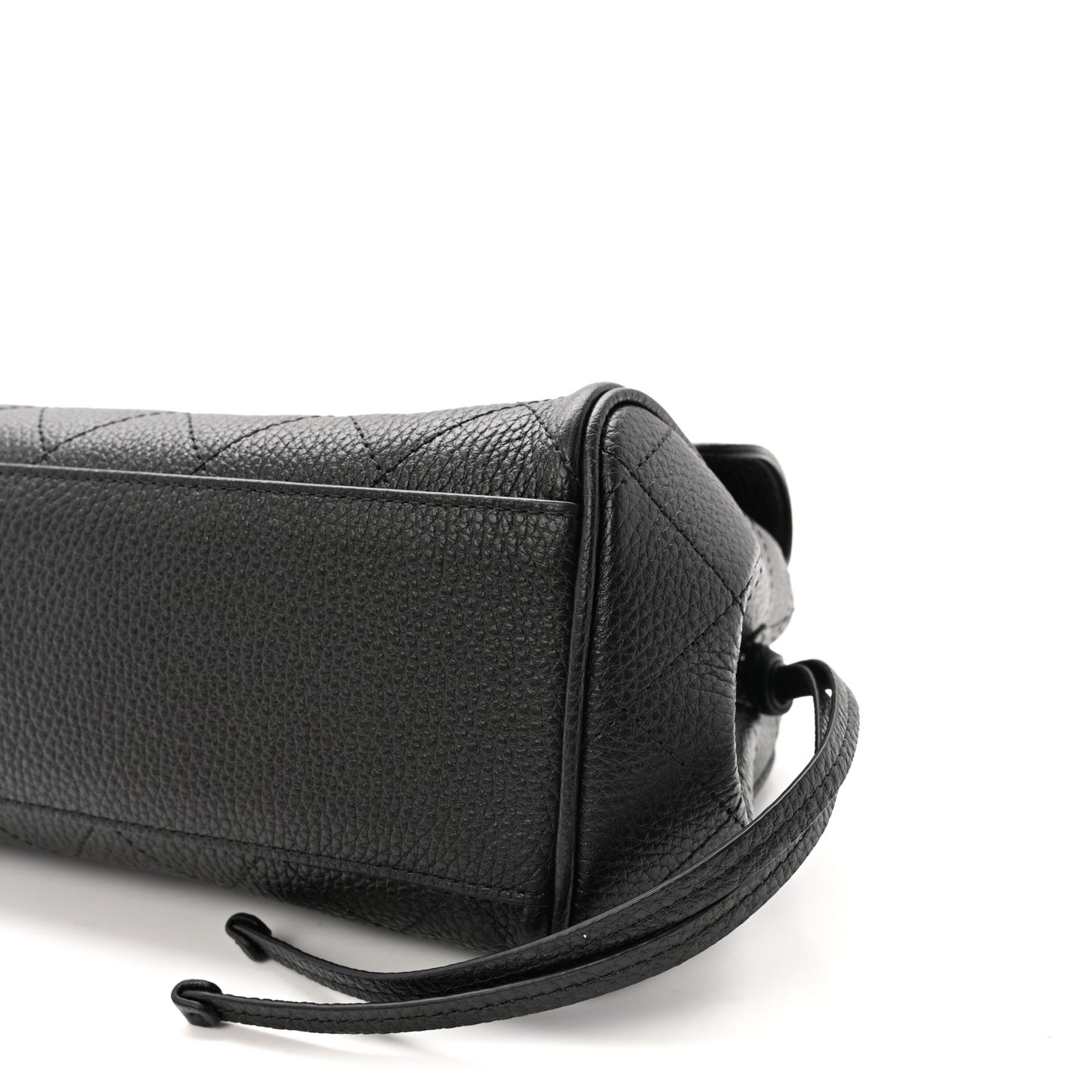 Grained Calfskin Stitched Urban Essentials Small Shopping Bag Black