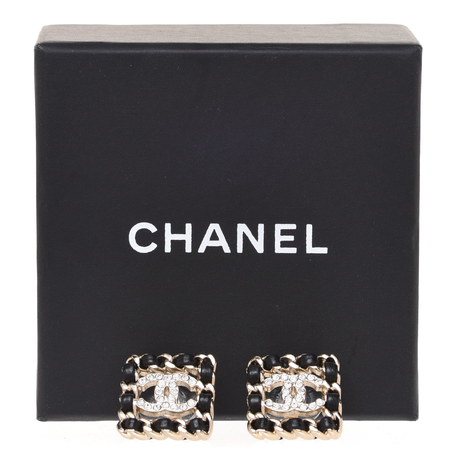 Chanel Crystal Lambskin Chain Sergeant Chanel Stud Earrings Black Gold 5 of 5