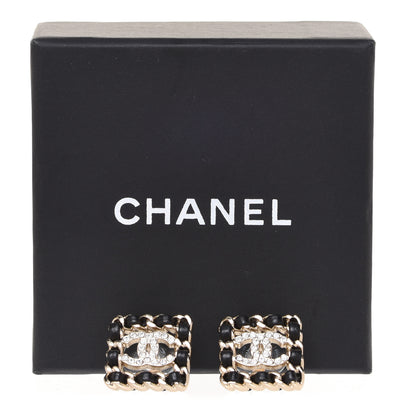 Chanel Crystal Lambskin Chain Sergeant Chanel Stud Earrings Black Gold 5 of 5
