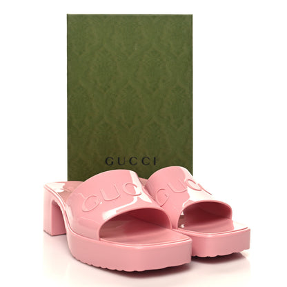 Gucci Rubber Gucci Logo Womens Platform 20/60mm Slide Sandals 40 Wild Rose 9 of 9