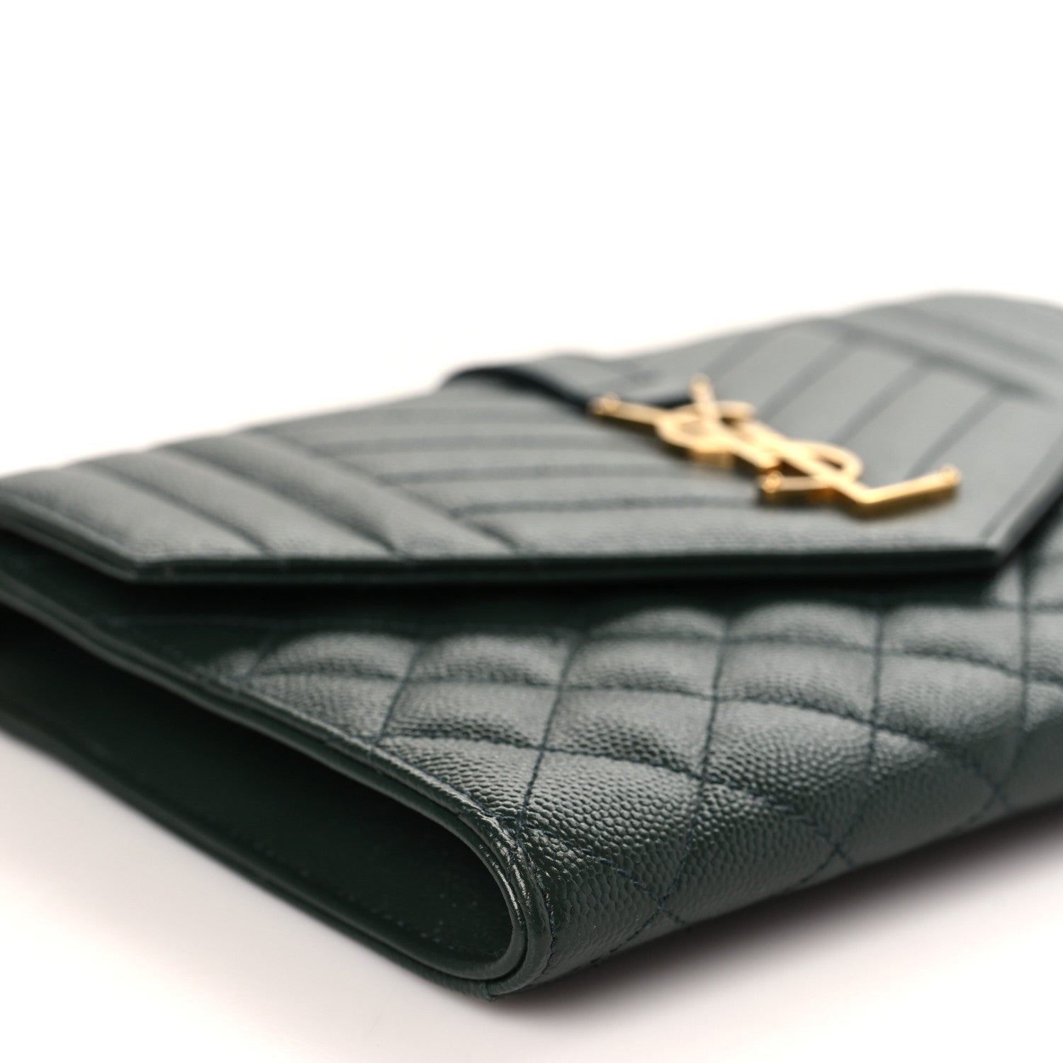Saint Laurent Grain De Poudre Textured Mixed Matelasse Triquilt Monogram Clutch Vert Fonce 7 of 9