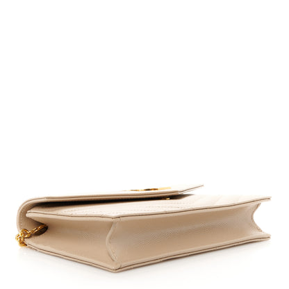Saint Laurent Grain De Poudre Matelasse Chevron Monogram Envelope Chain Wallet Dark Beige 4 of 10
