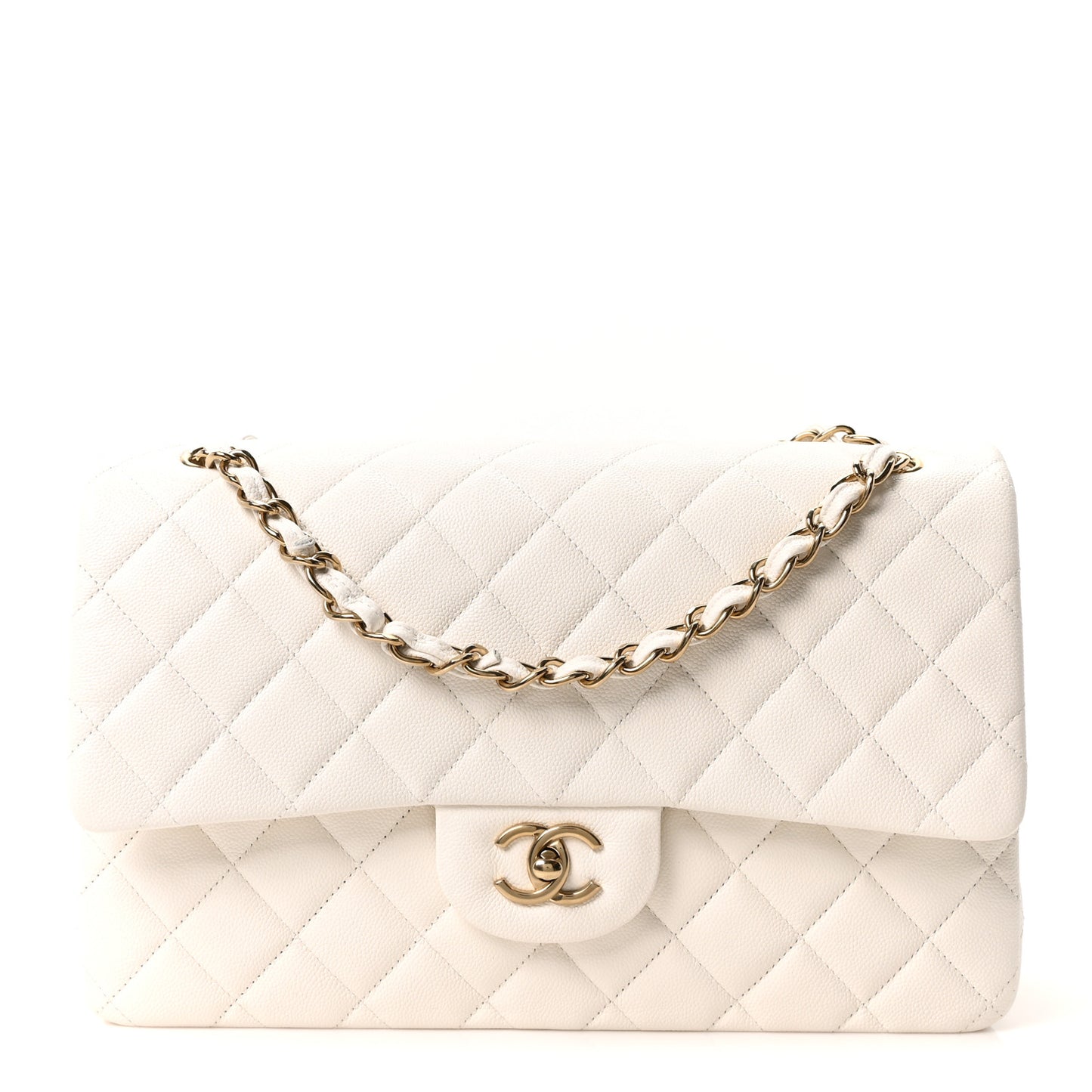 Caviar Quilted Jumbo Double Flap White