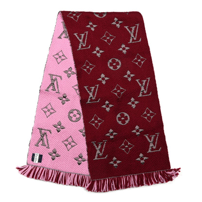 Louis Vuitton Wool Silk Logomania Duo Scarf Wine 2 of 3