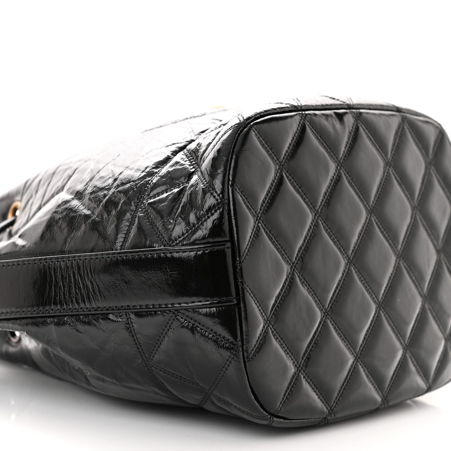 Chanel Shiny Aged Calfskin CC Chain Drawstring Bag Black 9 of 11