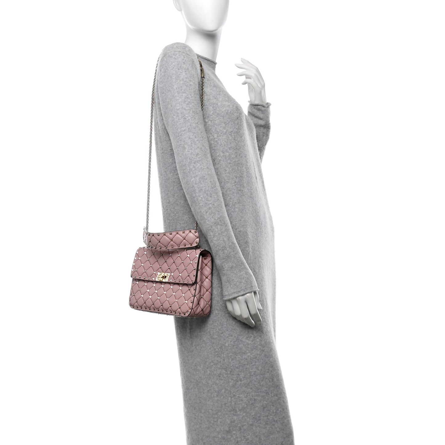 Lambskin Medium Rockstud Spike Shoulder Bag Poudre