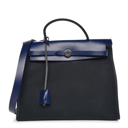 Hermes Vache Hunter Toile Herbag Zip 31 PM Vert Cypress Bleu Saphir 1 of 11