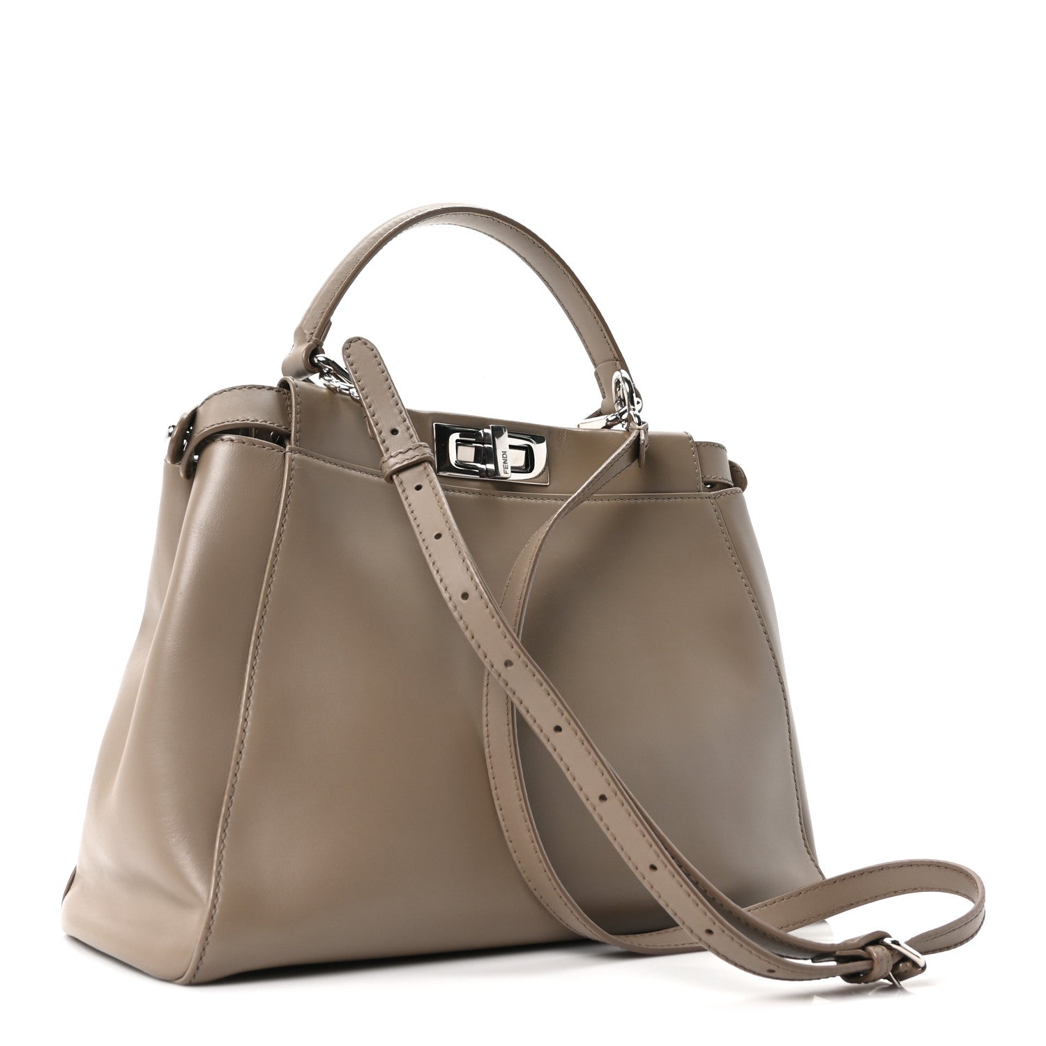 Fendi Vitello Morgan Shiny Nappa Medium Peekaboo Iconic Satchel Tortora 3 of 10
