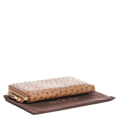 Gucci Ostrich Bamboo Zip Around Wallet Dark Beige 4 of 8