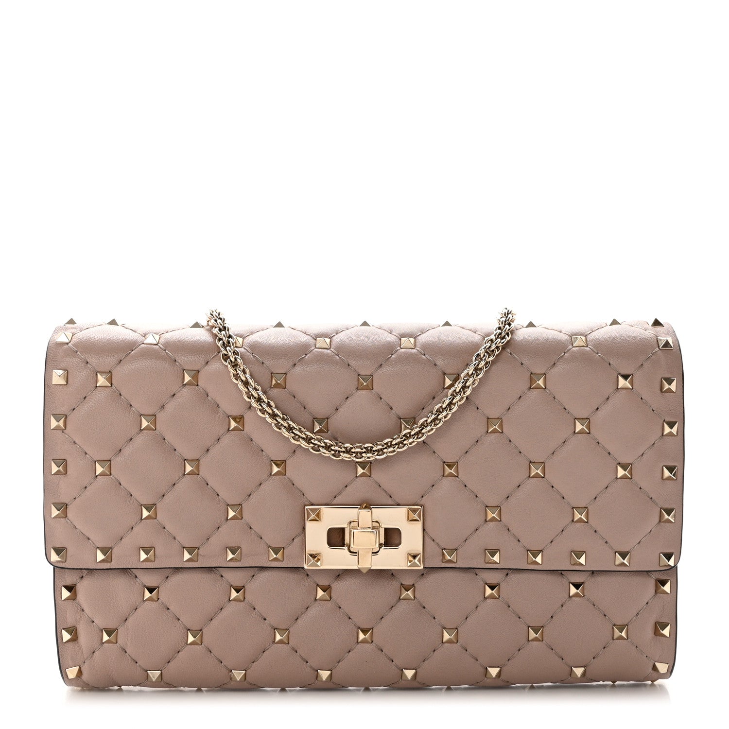 Valentino Garavani Lambskin Rockstud Spike Wallet on Chain Poudre 1 of 9