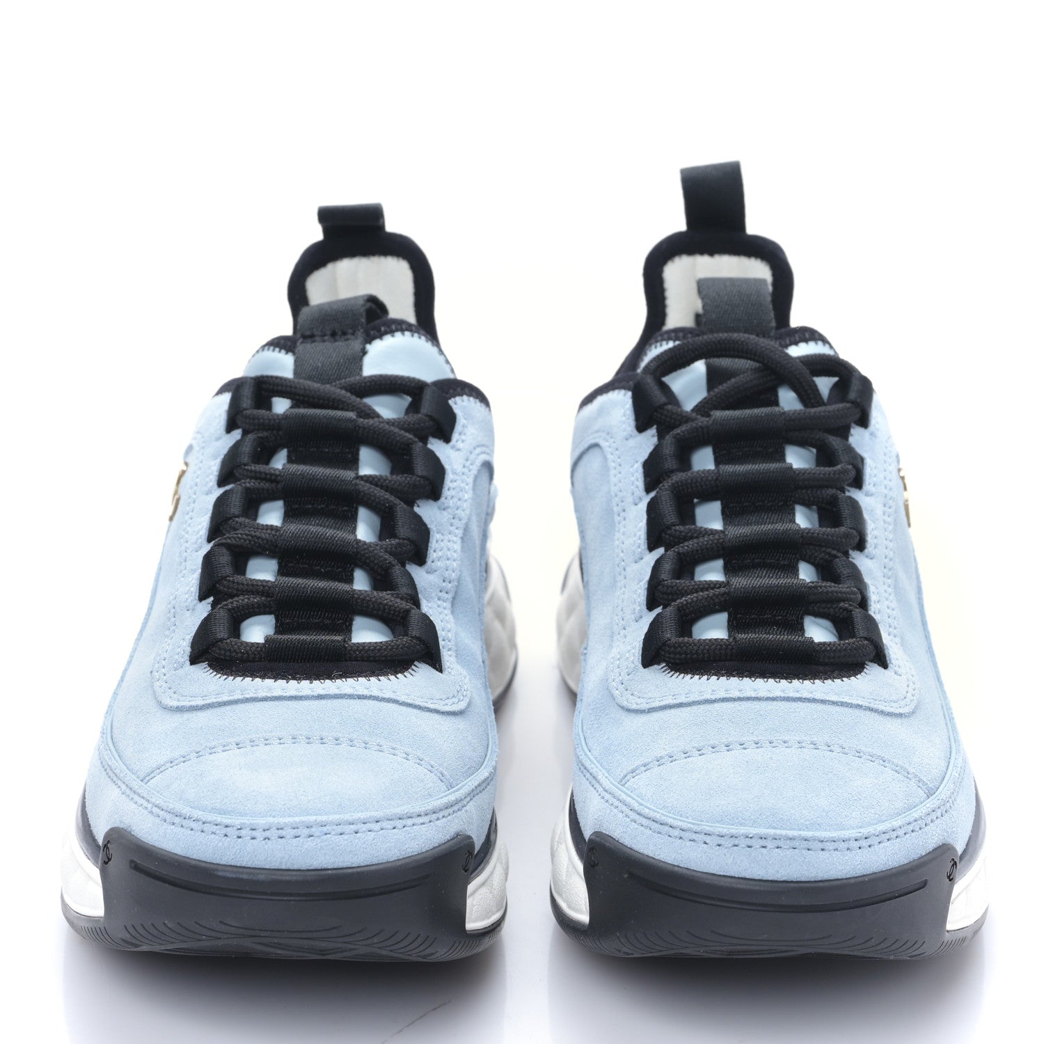 Chanel Suede Calfskin Nylon Grosgrain CC Sneakers 36.5 Light Blue 2 of 9