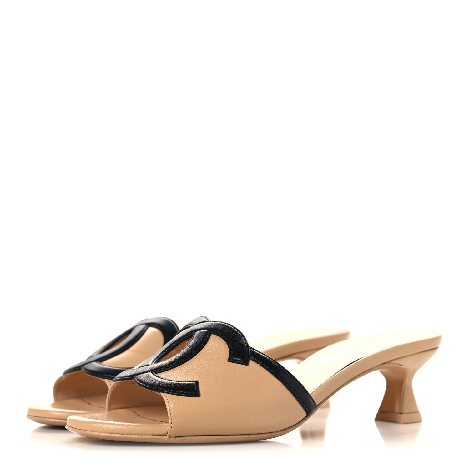 Chanel Lambskin CC Cutout Mules 37.5 Beige Black 4 of 11